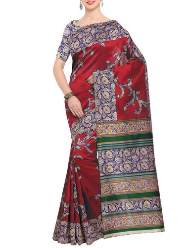 maroon raw silk printed saree with blouse - 15022700 - Very Small Image - 1