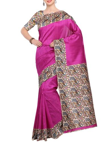 pink raw silk printed saree with blouse - 15022711 - Very Small Image - 1