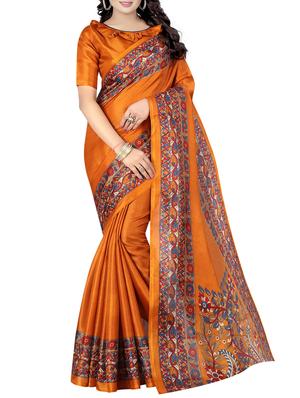 yellow khadi printed saree with blouse - 15022761 - Standard Image - 1