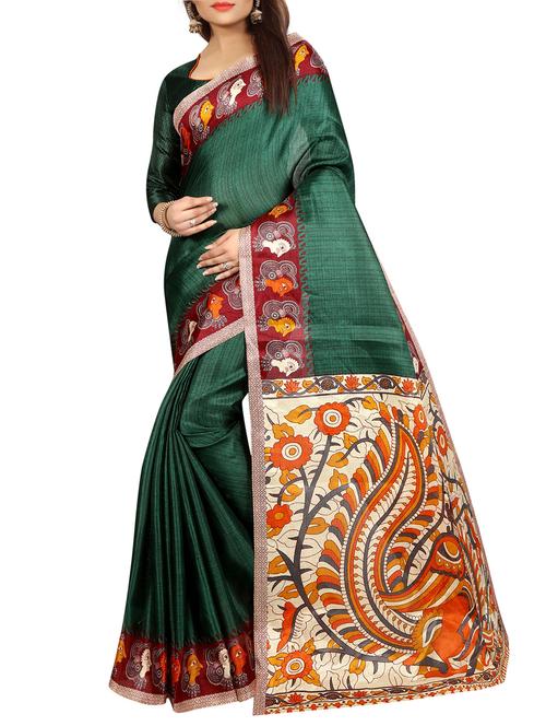 green khadi printed saree with blouse - 15022765 - Standard Image - 1