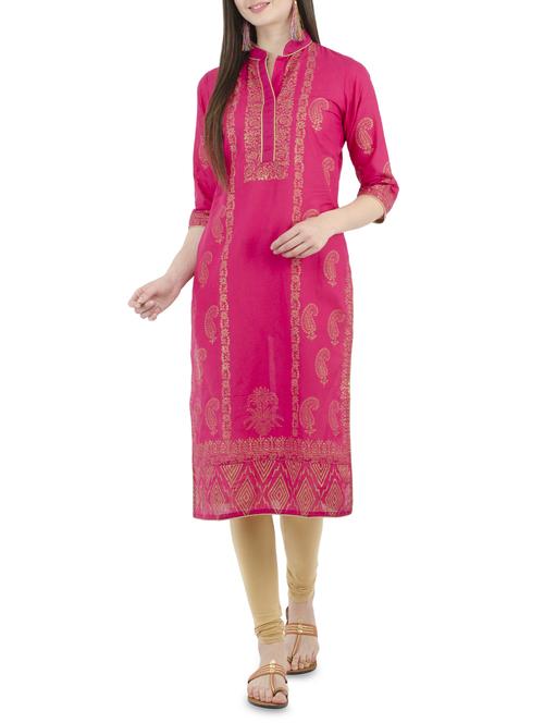 pink cotton straight kurta - 15023018 - Standard Image - 1