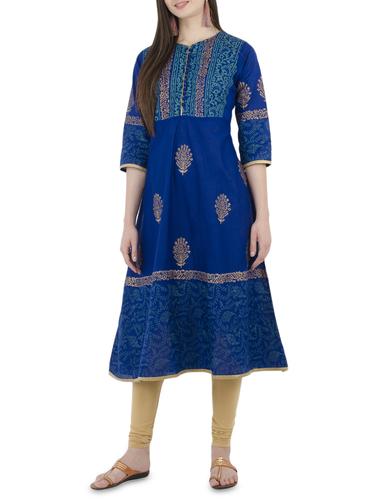 blue cotton flared kurta - 15023019 - Very Small Image - 1