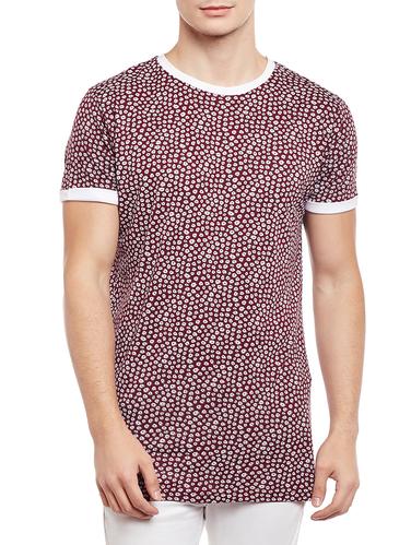 maroon cotton all over print tshirt - 15023113 - Very Small Image - 1