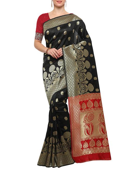 black cotton silk banarasi saree with blouse - 15023120 - Standard Image - 1