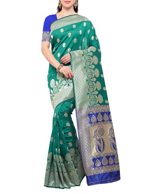 green cotton silk banarasi saree with blouse - 15023121 - Standard Image - 1