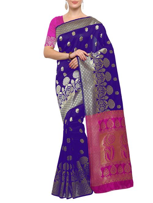 purple cotton silk banarasi saree with blouse - 15023122 - Standard Image - 1