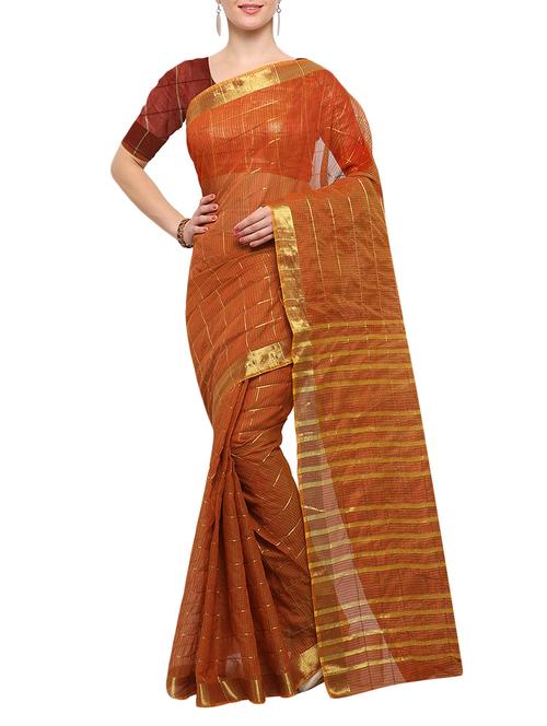 brown art silk woven saree with blouse - 15023133 - Standard Image - 1