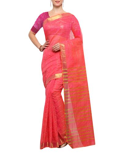 pink art silk woven sare with blouse - 15023135 - Very Small Image - 1