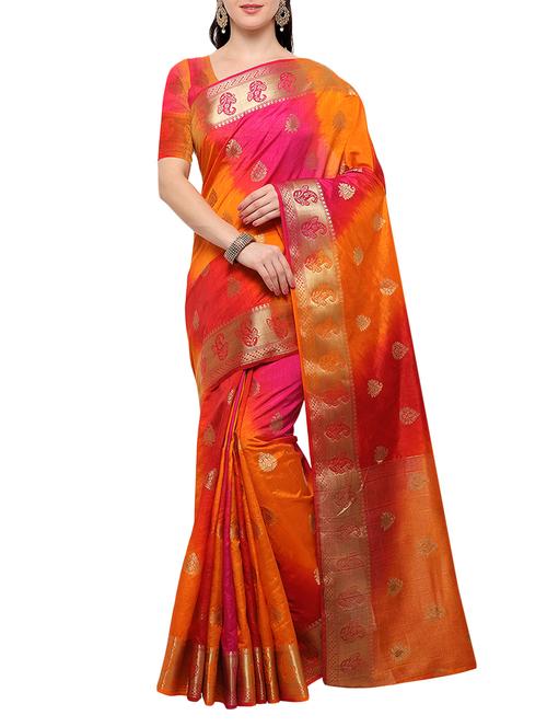 orange banarasi silk saree with blouse - 15023143 - Standard Image - 1