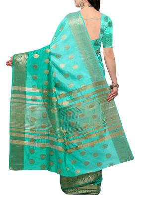 turquoise banarasi silk saree with blouse - 15023144 - Standard Image - 2