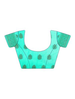 turquoise banarasi silk saree with blouse - 15023144 - Standard Image - 3