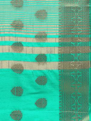 turquoise banarasi silk saree with blouse - 15023144 - Standard Image - 4