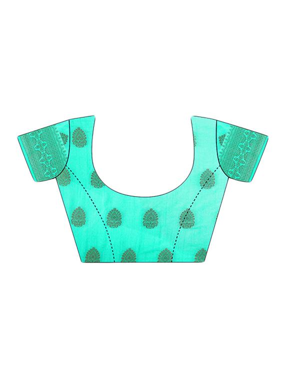 turquoise banarasi silk saree with blouse - 15023144 - Zoom Image - 3