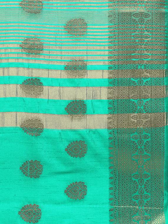 turquoise banarasi silk saree with blouse - 15023144 - Zoom Image - 4