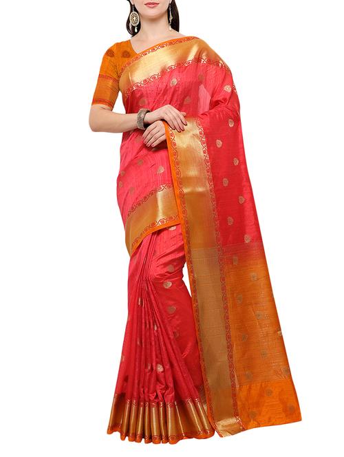 peach banarasi silk saree with blouse - 15023146 - Standard Image - 1