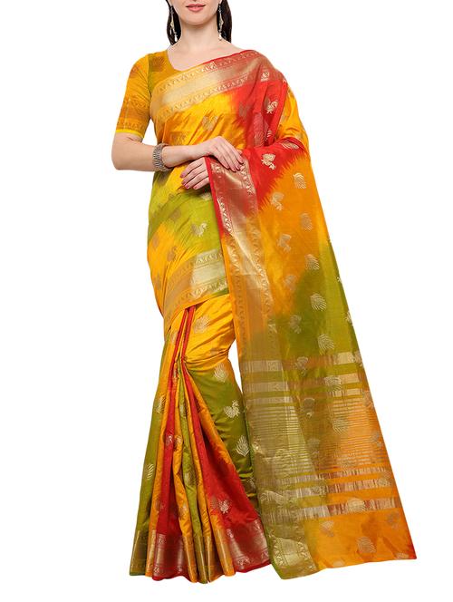 mustard banarasi silk saree with blouse - 15023147 - Standard Image - 1