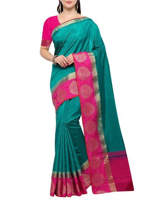 turquoise silk bordered saree with blouse - 15023148 - Standard Image - 1