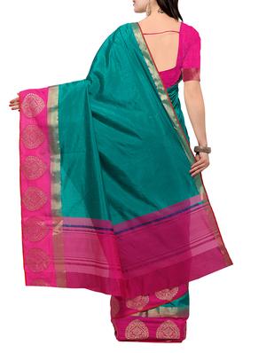 turquoise silk bordered saree with blouse - 15023148 - Standard Image - 2