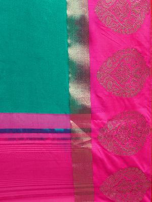 turquoise silk bordered saree with blouse - 15023148 - Standard Image - 4