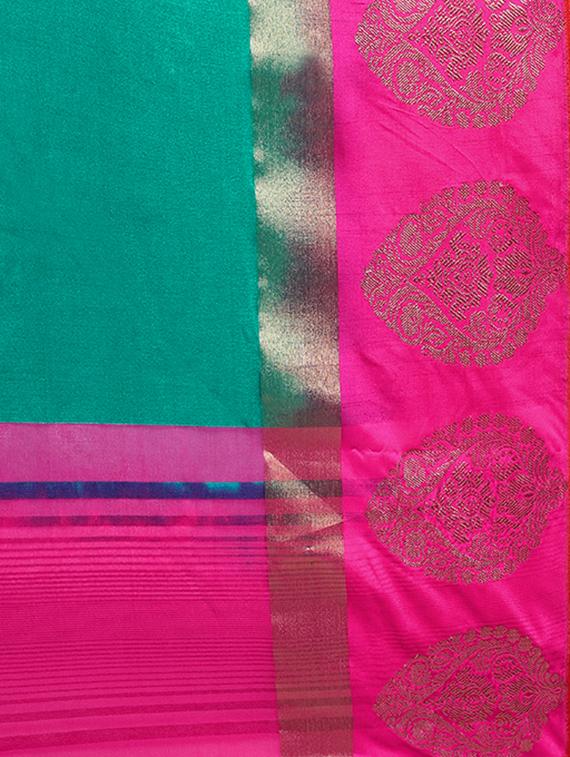 turquoise silk bordered saree with blouse - 15023148 - Zoom Image - 4