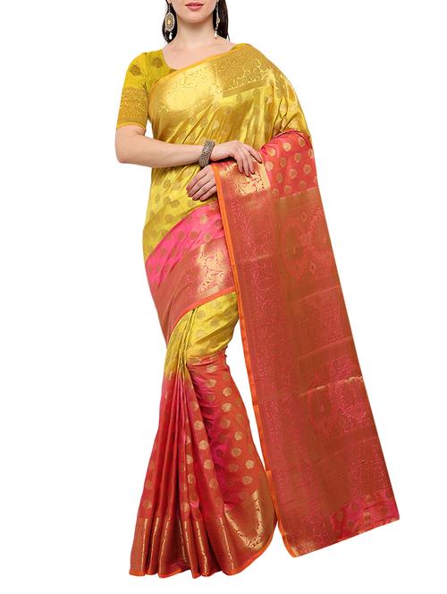 mustard banarasi silk saree with blouse - 15023149 - Standard Image - 1