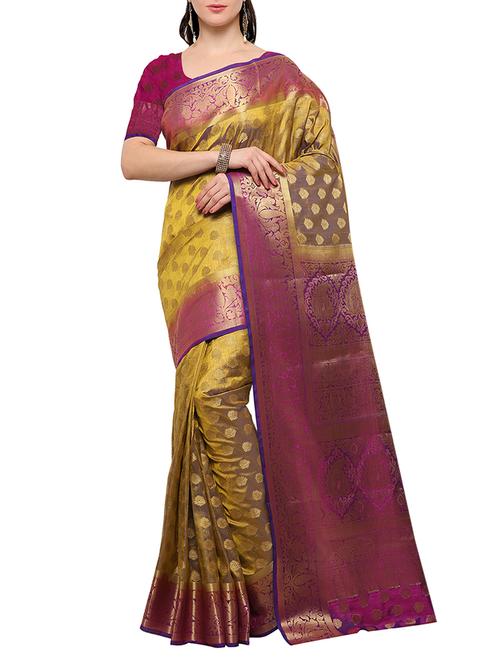 olive green banarasi silk saree with blouse - 15023150 - Standard Image - 1