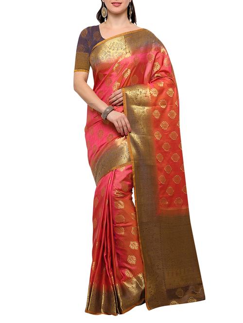 peach banarasi silk saree with blouse - 15023151 - Standard Image - 1