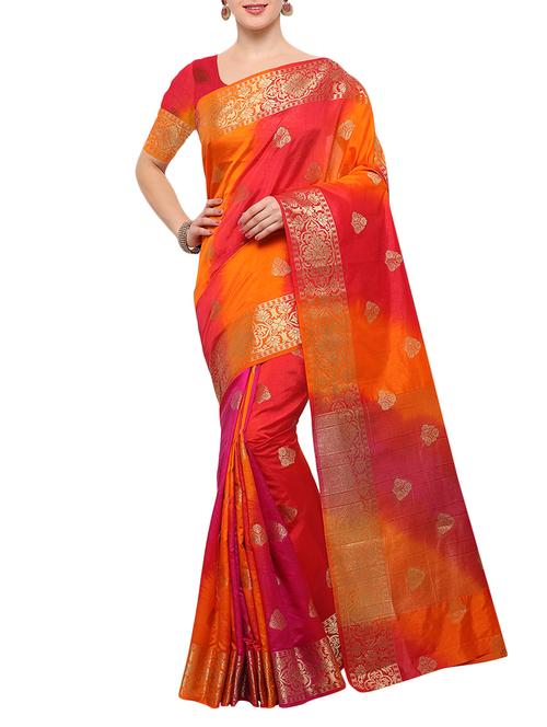 orange banarasi silk saree with blouse - 15023154 - Standard Image - 1