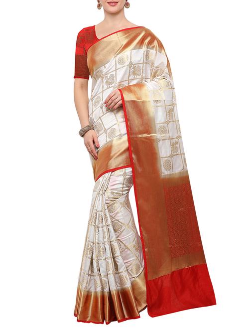 cream banarasi silk saree with blouse - 15023155 - Standard Image - 1
