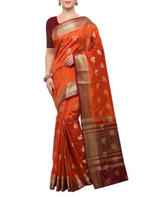 orange banarasi silk saree with blouse - 15023157 - Standard Image - 1