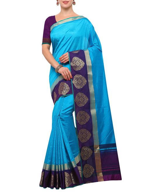 sky blue silk bordered saree with blouse - 15023158 - Standard Image - 1