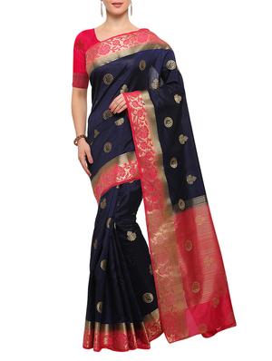 blue banarasi silk saree with blouse - 15023165 - Standard Image - 1