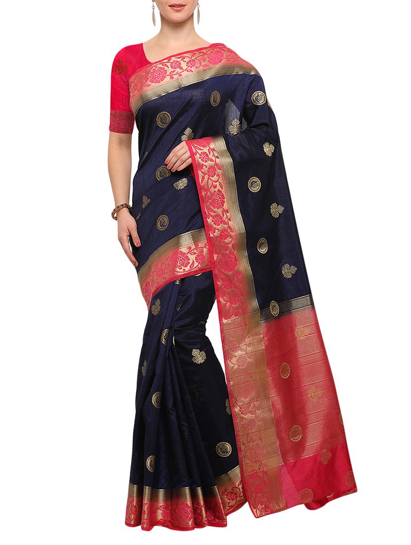 blue banarasi silk saree with blouse - 15023165 - Zoom Image - 1