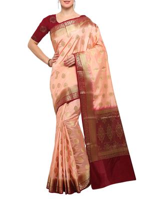 peach banarasi silk saree with blouse - 15023167 - Standard Image - 1