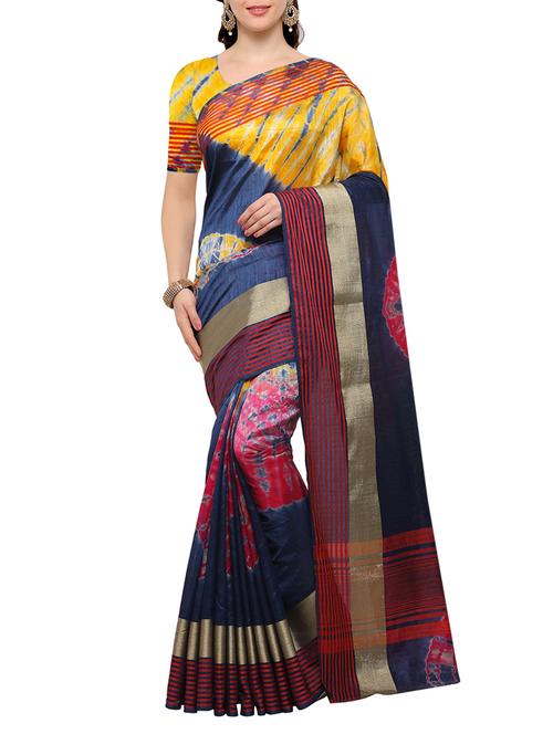 blue silk blend tie & dye saree with blouse - 15023170 - Standard Image - 1