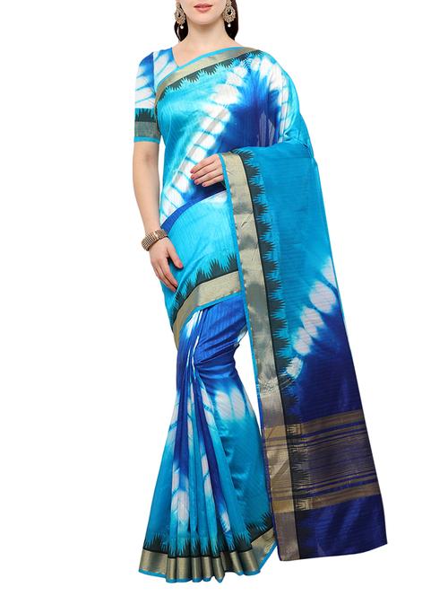 sky blue silk blend tie & dye saree with blouse - 15023171 - Standard Image - 1