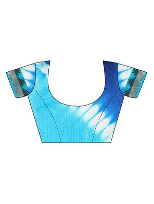sky blue silk blend tie & dye saree with blouse - 15023171 - Standard Image - 2