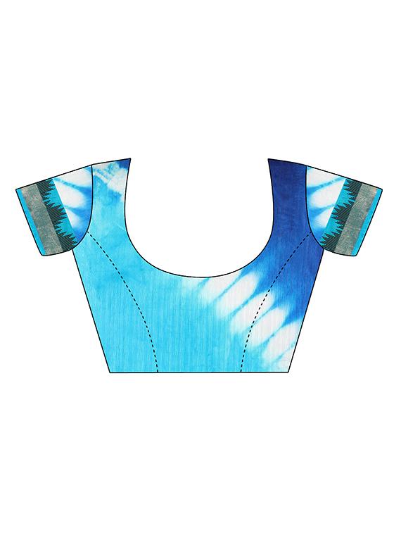 sky blue silk blend tie & dye saree with blouse - 15023171 - Zoom Image - 2
