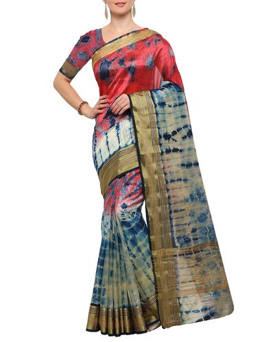 pink silk blend tie & dye saree with blouse - 15023174 - Very Small Image - 1
