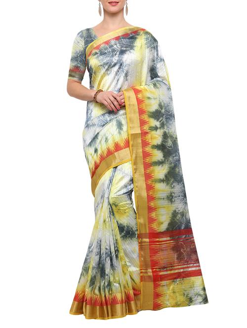 grey silk blend tie & dye saree with blouse - 15023176 - Standard Image - 1