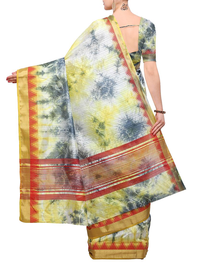 grey silk blend tie & dye saree with blouse - 15023176 - Zoom Image - 2