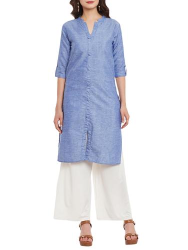 blue linen kurta - 15023312 - Very Small Image - 1