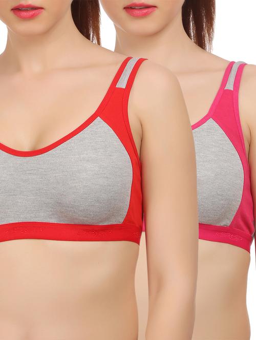 set of 2 multi colored solid hosery sports bra - 15023317 - Standard Image - 1