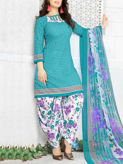sky blue crepe patiyala suits unstitched suit - 15023321 - Very Small Image - 1