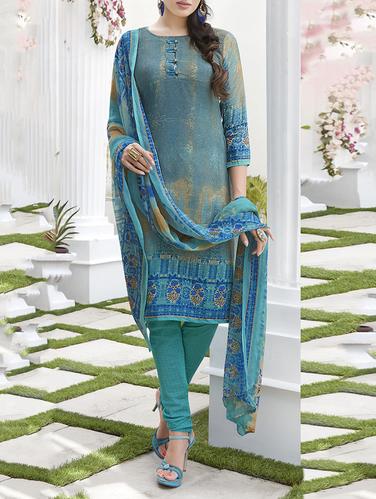 sky blue crepe churidaar suits unstitched suit - 15023335 - Very Small Image - 1