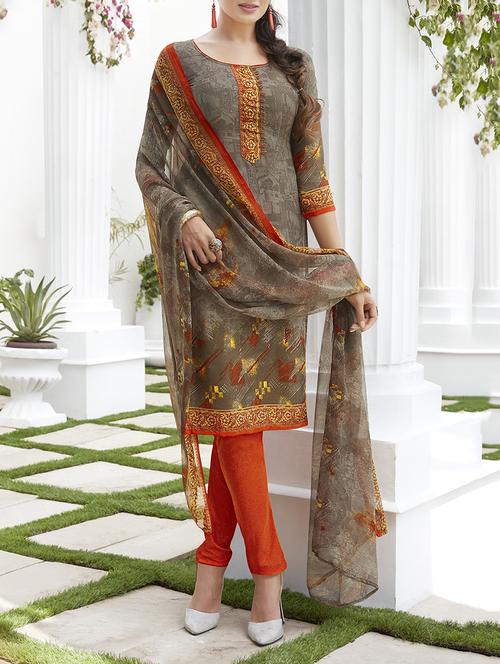 brown crepe churidaar suits unstitched suit - 15023337 - Standard Image - 1