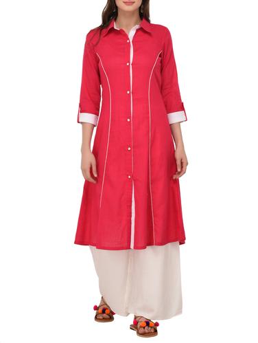 pink cotton blend aline kurta - 15023342 - Very Small Image - 1