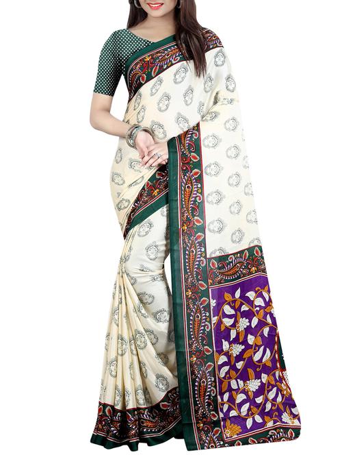 white georgette printed saree with blouse - 15023466 - Standard Image - 1