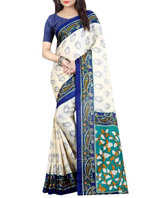 white georgette printed saree with blouse - 15023468 - Standard Image - 1