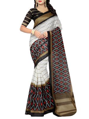 white cotton printed saree with blouse - 15023469 - Standard Image - 1
